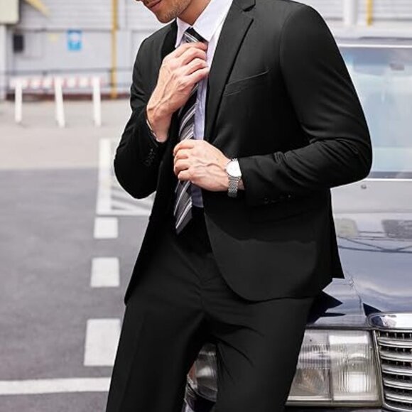 Men's Black 2 Piece Classic Fit 2 Button Dress Suit Blazer Dress Pants Size XXL - Picture 2 of 5